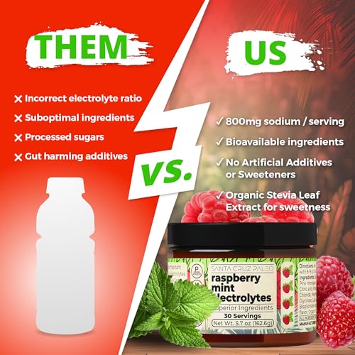 Image of Santa Cruz Paleo Electrolyte Powder, Raspberry Mint Flavor, Sugar Free Hydration Drink Mix with Himalayan Pink Salt, Sea Salt, Magnesium Glycinate, Potassium Chloride, Sweetened with Stevia, 30 Srvgs