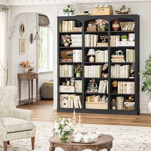 FACBOTALL 71' Triple Wide Bookshelf, 6 Tier Tall Bookshelf, Large Arched Bookcase with Curved Baffle, 63.4' Wide Book Shelf with 18 Open Display Shelves for Living Room, Study, Dark Grey