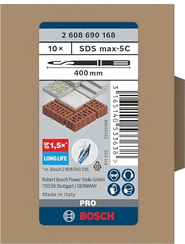 Bosch 10x PRO SDS max-5C Pointed Chisel Set (for Concrete, Brick, Ø mm, Professional Accessory Rotary Hammer Drill, Break Hammer) - Image 5