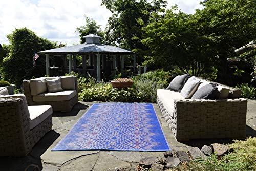 Fab Habitat Outdoor Rug - Waterproof, Fade Resistant, Crease-Free - Premium Recycled Plastic - Boho Southwestern - Patio, Deck, Porch, Balcony, Laundry Room - Jodhpur - Multi Blue - 4 X 6 Ft #TOP5