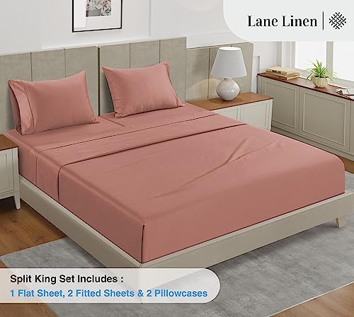 Image of LANE LINEN Split King Sheet Sets for Adjustable Beds - 5 PCs, 450 Thread Count Split King Sheets Set - Sateen King Split Sheets for Adjustable Bed - Split Top King Sheets Set for Bed - Rose Dawn