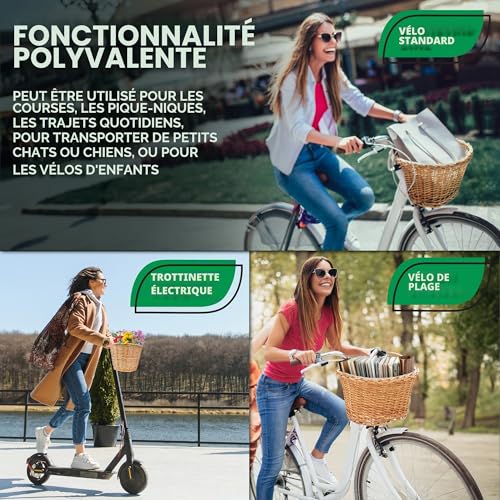 ProSource Wicker Bike Basket Front Cargo for Women and Men, Fits Most Bikes, Beach Cruiser, Stationary Bike, Ebike, Road Bike, Light Brown – vue 5
