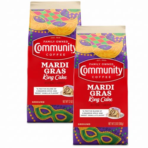 Community Coffee Mardi Gras King Cake Flavored 12 Ounces, Medium Roast Ground Coffee, 12 Ounce Bag (Pack of 2)