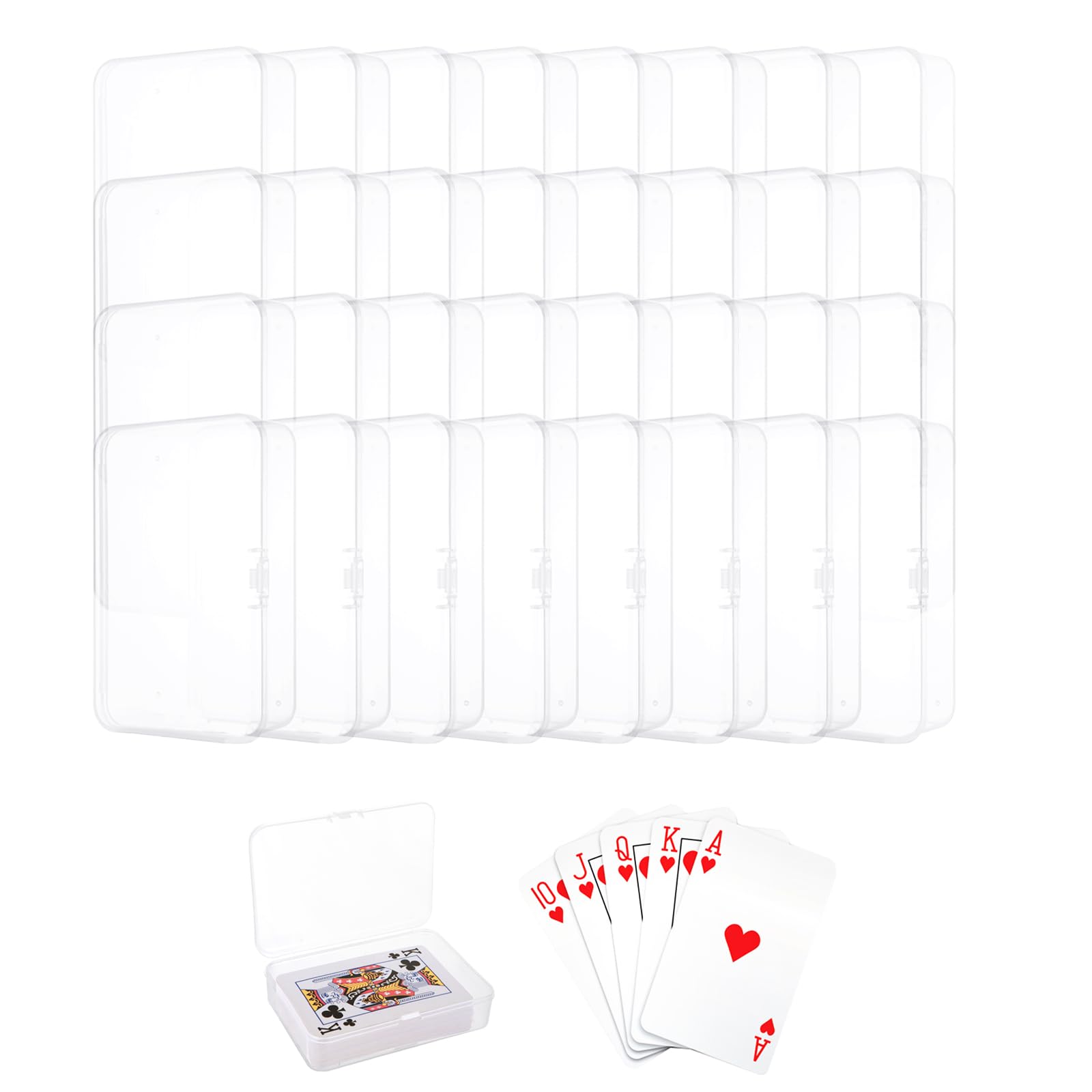 SENENQU Lot de 48 boîtes de rangement vides en plastique transparent pour cartes de poker de taille standard, fermeture à pression (pas de cartes)
