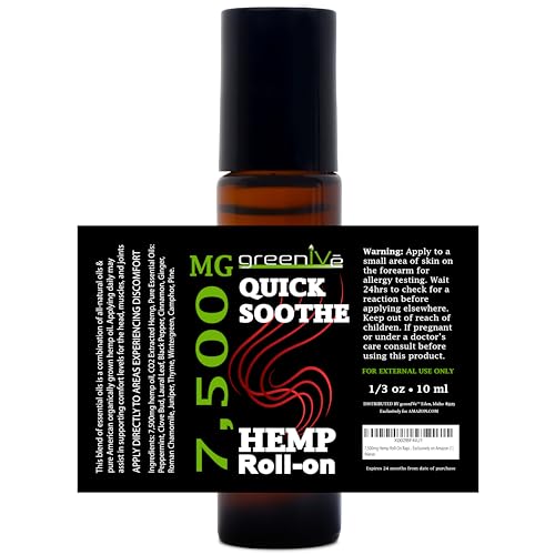 GreenIVe 7,500mg Hemp Roll-On Quick Soothe Therapeutic Essential Oil Blend for Topical Targeting Roll-On (4 Pack)