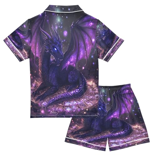 ALAZA Beautiful Animal Dragon Dot Satin Pajamas Set Short Sleeve Button Down Sleepwear Summer Pjs 2 Piece2