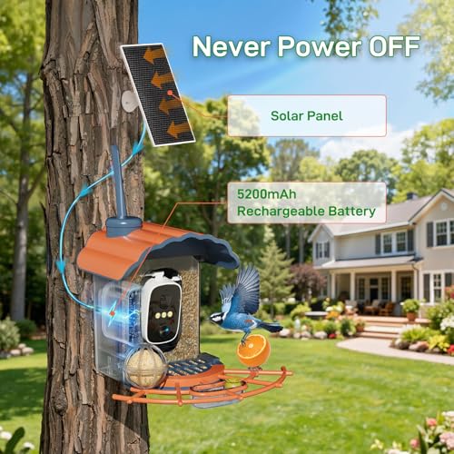 Centvicam Smart Bird Feeder with 2K Camera: Wireless Wild Bird Feeder for Outside with AI Identify Birds Species Solar Powered,HD Video Live Stream, Instant Arrival Alerts - Blue — view 5