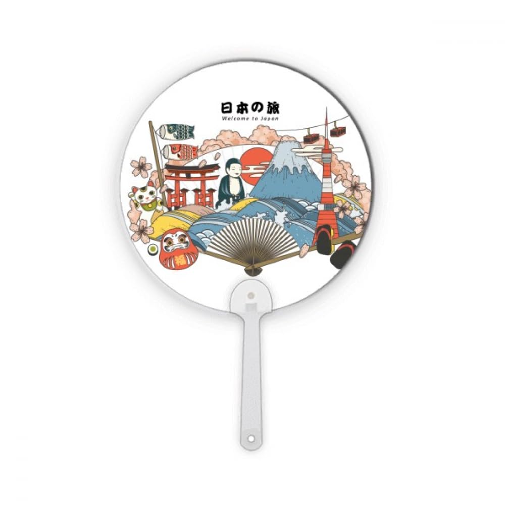 Éventail rond japonais en plastique pour voyage et décoration artisanale nippone