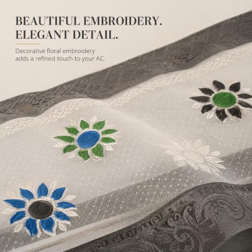 Image of Cotton Net Split AC Cover Indoor Unit for 1.5 Ton Capacity AC, Premium Work Indoor AC Dust Protection Cover Designer Summer Ac Cover for 1.5 Ton Ac (Grey Flower)