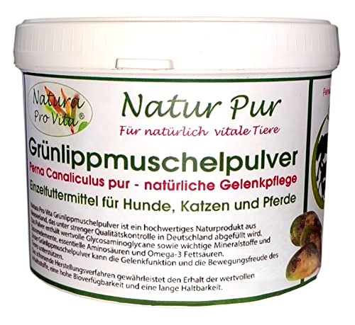 Grünlippmuschelpulver Pferd gut für Knochen Gelenke Sehnen Haut Fell Natur pur Top Qualität Natura Pro Vita 100% reines Grünlippmuschelpulver Glycosaminoglycane (Gag) hohe Bioverfügbarkeit 100g Dose