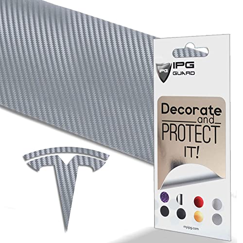 Image of IPG Compatible with Model Y Decal (8 Logo Set) Stickers Set Personalize Your Vehicle (Silver Carbon Fiber)