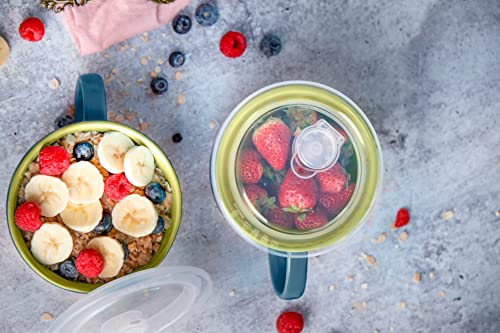 Kook Ceramic Soup Mugs, With Handle And Vented Plastic Lid, Perfect For Overnight Oats, Microwave Safe, Travel Cups, For Coffee, Cereal, Noodles And Tea, 25 Oz, Set Of 2 (Matte Navy/Chartreuse) #TOP2