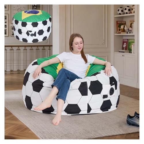 MinComfyWo 4FT Soccer Football Bean Bag Chair with Printed Flag Bean Bag Cover for Adults&Kids 2026 World Cup Brazil Fan Large Memory Foam Beanbags Ideal for Game Day & Living Room Bedroom