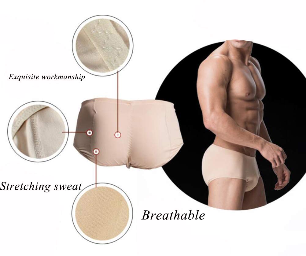 Wysokiej jakości męska wyściełana krótka seksowna płynna bawełniana bielizna Butt Hip-up Enhancer Miękki Naturalny pień, L