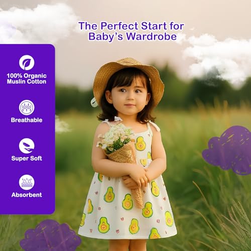 Image of Kidbea Cotton Baby Dress for Girls | Soft Sleeveless Summer Dress for Girl | Cute Printed Newborn Baby Muslin Frocks with Tie-Up Closure