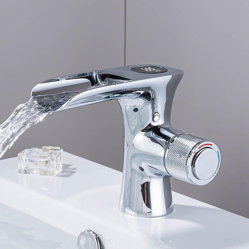 Robinet évier salle de bain intelligent numérique noir mat avec affichage température