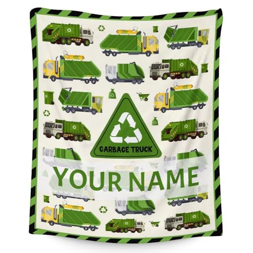 Personalized Garbage Truck Blanket with Name - Soft, Fuzzy & Warm - 60