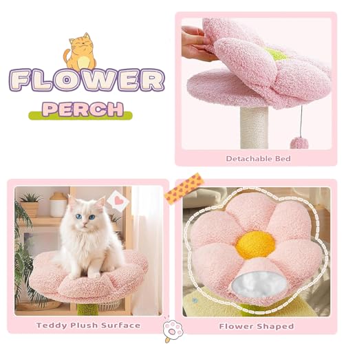 Árbol para gatos de 71 pulgadas con flores y hamaca miniatura 5