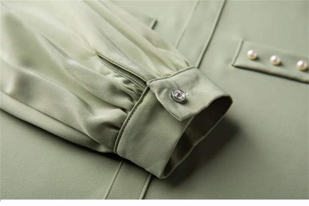 Blusas bordadas de gasa con cuello alto para mujer, para oficina, trabajo