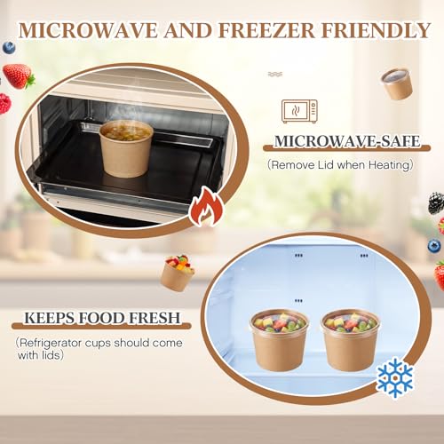 Image of Sabary 50 Pack 12oz Paper Soup Containers with Lids, Disposable to Go Soup Bowls, Ice Cream Cups, Take out Food Storage Containers, Microwavable and Freezer Safe for Ice Cream, Noodles, Snack, Yogurt