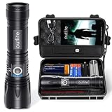 outlite Taschenlampe Led Aufladbar, 10000 Lumen Extrem Hell Typ-C Wiederaufladbare Taschenlampe Batteriebetrieben mit 5000mah 26650 Batterie, Zoomfunktion & 5 Modi, Geschenk Holster & AAA Batterien