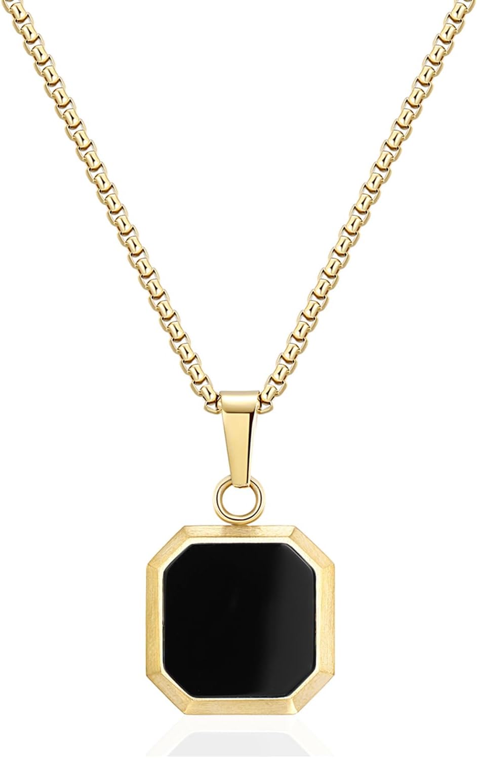 14K Gold Plated Necklace Black Onyx/Opal/Turquoise/Malachite/Lapis Lazuli/Tigers Eye Necklace for Men Women Stainless Steel Square/Rectangle Pendant Necklaces with Box Chain