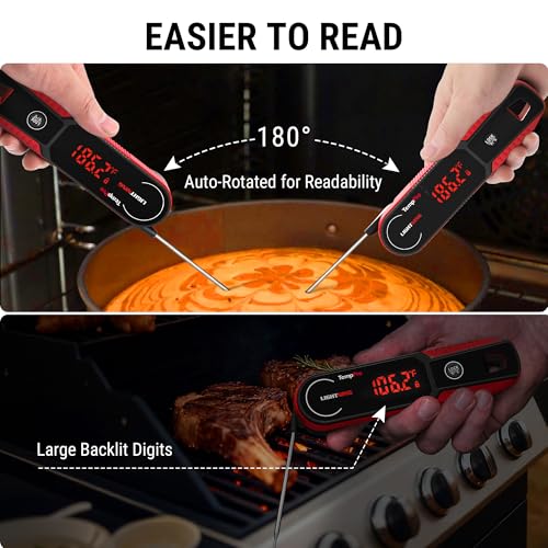 Image of TempPro Lightning 1-Sec Instant Read Meat Thermometer, Kitchen Food Thermometer with 180 Rotating Display, IP67 Waterproof Cooking Thermometer for Deep Fry Smoker BBQ Grill (Previously ThermoPro)