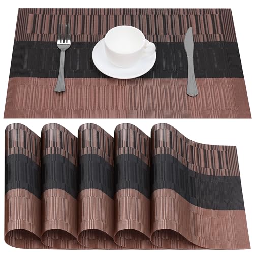 Belle Vous Set de 6 Manteles Individuales - Salvamanteles de PVC Cobre y Negro Antideslizantes Antimanchas y Lavables para Cocina Mesa de Comedor Escritorio Restaurante Salón Hotel