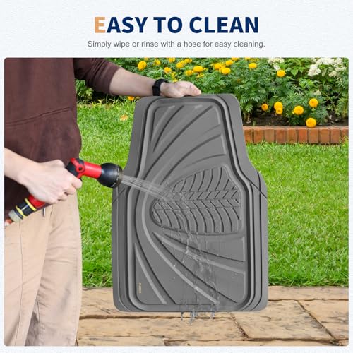Image of FLORICH Car Floor Mats, Waterproof Universal Heavy-Duty 4 Pieces Rubber Floor Mats for Cars, Full Set Car Mats with Anti-Slip Backing Fit for Most SUV, Vans,Trucks, Sedan(Light Grey)