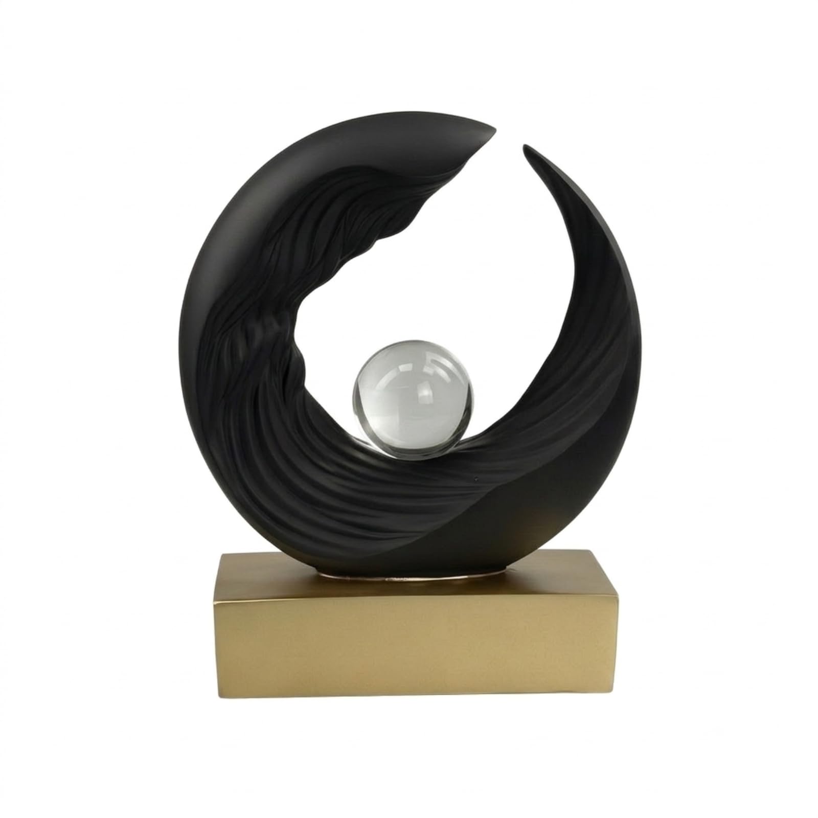 Scultura Moderna Scultura da Tavolo Statua Contemporanea Soprammobile in Resina con Anello Aperto E Sfera Trasparente su Base Dorata Adatta per Consolle Entrata Scrivania