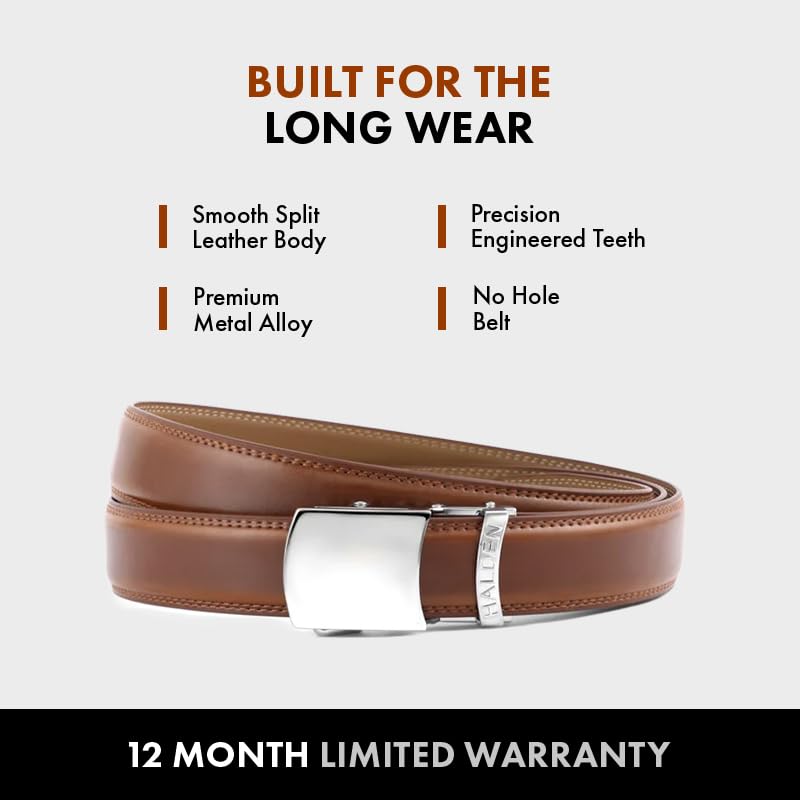 Image of HALDEN BURLEY Belts For Men Leather Original (Free Size Fits Up to 44 Inch Waist) Ratchet Straps, Unique Magnetic Auto-lock Buckle Formal Belts For Men