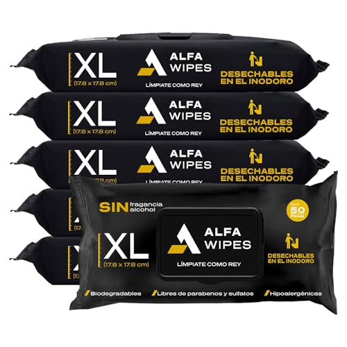 Imagen de Alfa Wipes Toallas Humedas (El Nuevo Papel Higiénico Humedo), Apto para Desechar en el Inodoro, Hipoalergénicas, Sin Fragancias, con Vitamina E, Aloe Vera y Manzanilla | 6 Pack (300 Toallitas)