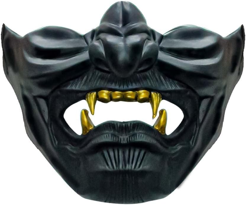 Oni Samurai Mask Half Face Japanese Warrior Mask Ghost Warrior Character Masks Novelty Halloween Party Cosplay Costume Cool Halloween Cosplay Prop for Adults