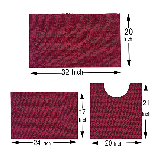 Madeals Bath Rug Set 4 Piece With Toilet Lid Cover Combo, Soft Shaggy Bath Rug Set 3 Piece And U-Shaped Toilet Floor Rug Burgundy #TOP2