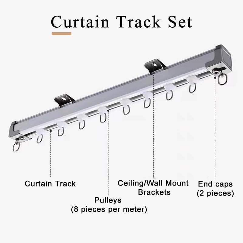 Sliding Ceiling Curtain Rod | 1.6-19.6 Ft Adjustable Rail Track | Silent Pulleys Drapery System for Apartments, Studios, Open Spaces (85cm/2.79ft)
