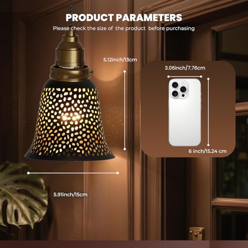 Image of pendant light shade, Metal Lampshade Etched Raindrop (Outer Black Inner Gold) Mini with 1-5 /8 inch Fitter Height 5.12 Inch Bottom Size:5.9inch for Wall Lamp or ceiling fan light covers