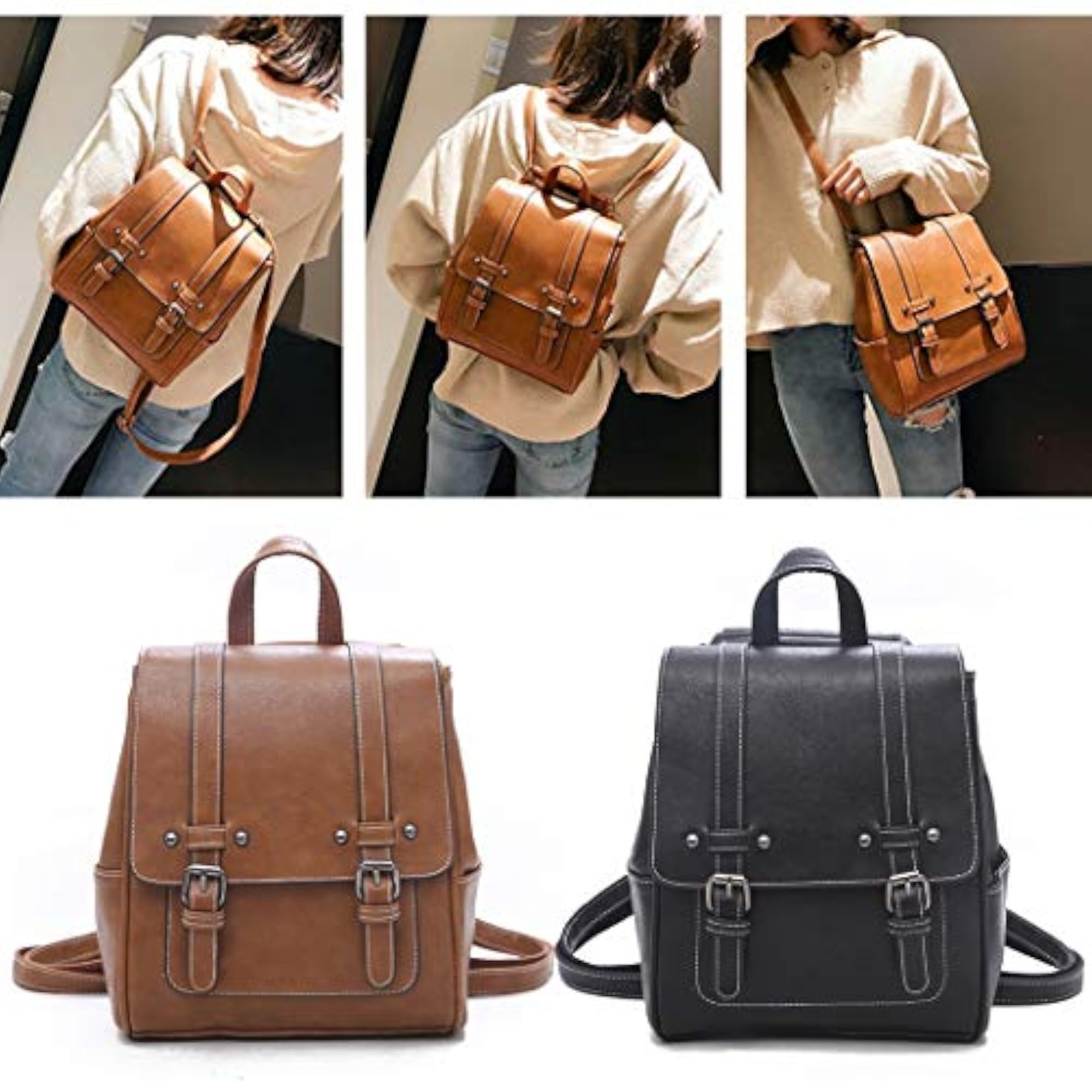 Women's Faux Leather Mini Backpack, Lightweight Crossbody Bag