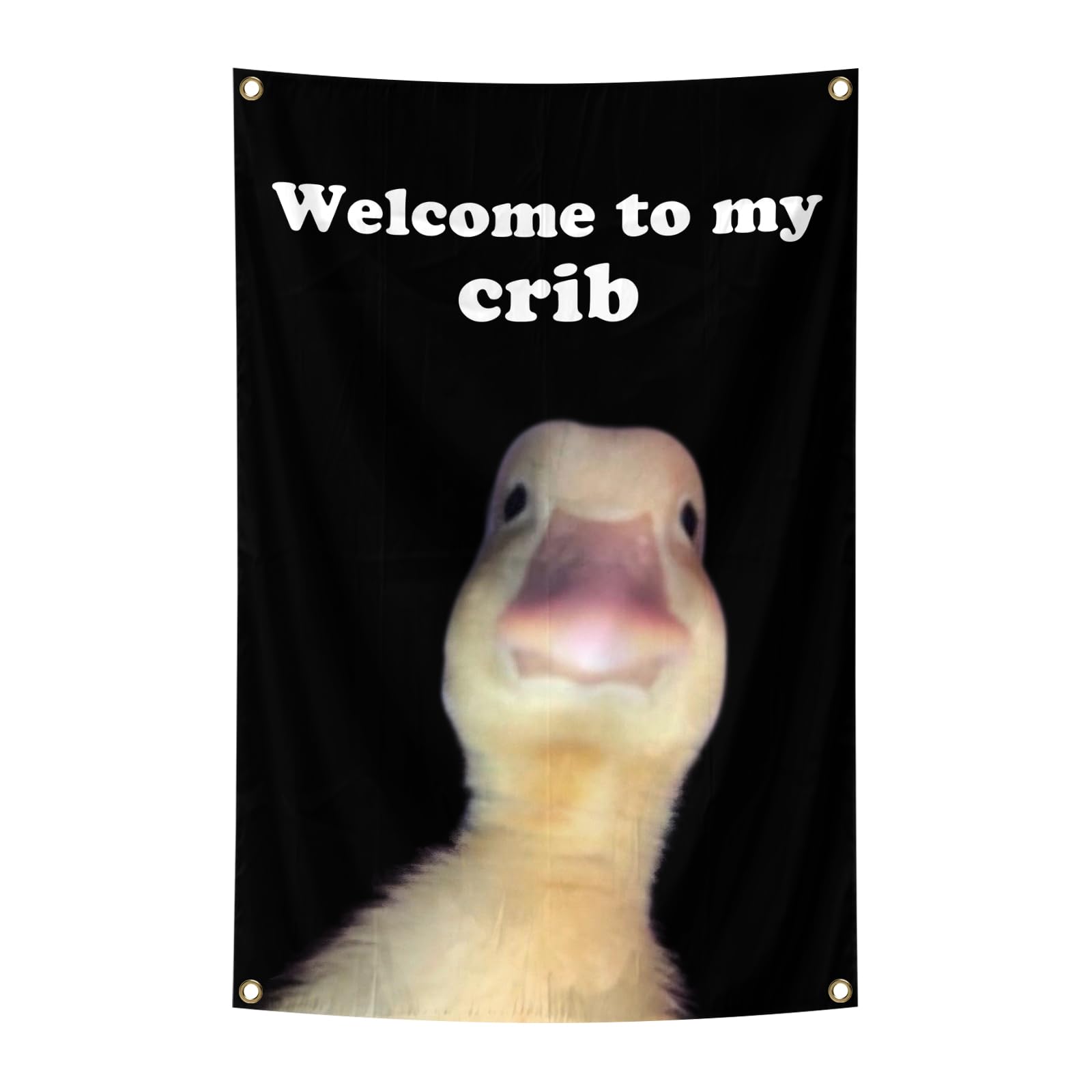Welcome to My Crib Funny Flags Duck 2x3 Feet Bedroom Wall Art Tapestry for Family Dormitory Living Room With Four Brass Buckle Holes (BLACK)