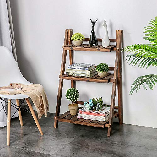 YAHEETECH 3 Tier Folding Wooden Plant Stand Wood Organizer Flower Pot Stand Plant Display Shelf Rack Ladder Garden Indoors Outdoors 23.6 x 15 x 36.6in