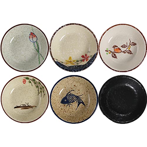 Cuencos Aperitivos, Cuencos para Salsa,Servier Set 6Pcs, Cuencos para Sushi, Cuencos de porcelana para Salsas de Soja, Aperitivos, Condimentos, Frutos Secos, Snacks