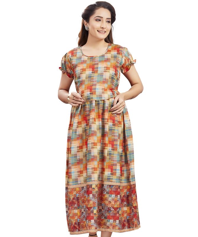 Image of RITIJYA Zipless Feeding Kurtis & Dresses for Women | Zipless Maternity Wear Gown Pregnancy Dress for Nursing Mothers | Viscose Rayon | Stylish & Comfortable | S to 4XL | Washable & Durable