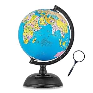 Magicwand Metal & Board Political Educational Laminated Rotating World Globe with Metal Base (5′ Globe Black Metal with Magnifier)