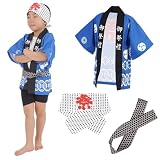[Ｏｋｉｍａ] 法被 はっぴ お祭り法被 お祭り 【子供用】 ハッピ イベント法被 イベント用はっぴ 子供用法被 フリーサイズ 法被手拭腰紐3点セット (ブルー)