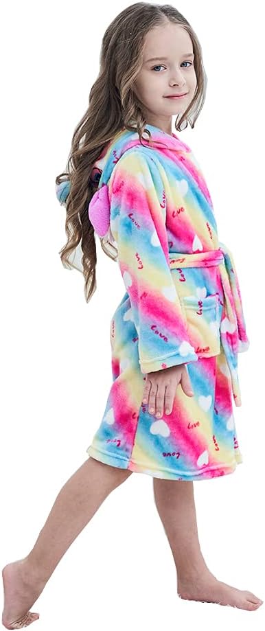 Unisex Children's Flannel Unicorn Bathrobes Hoodie Unicorns Gifts for Girls