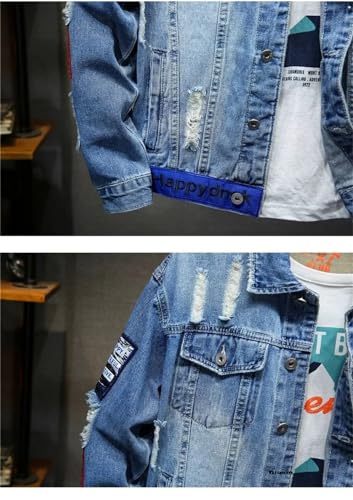 Generic Men Hip Hop Streetwear Punk Motorcycle Ripped Print Cowboy Outwear Denim Jacket Jeans Coat2