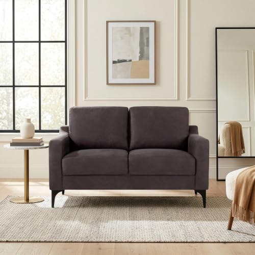 Image of Serta Triton 55.5 inch Loveseat, Transitional Modern, Dreamcoil Comfort, Metal Legs, Vegan Suede, Navy Blue