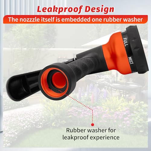 Image of AUTOMAN-Garden-Hose-Nozzle, 2 Pack ABS Water Spray Nozzle with Heavy Duty 7 Adjustable Watering Patterns,Slip Resistant for Watering Plants,Lawn& Garden,Washing Cars,Cleaning, Orange