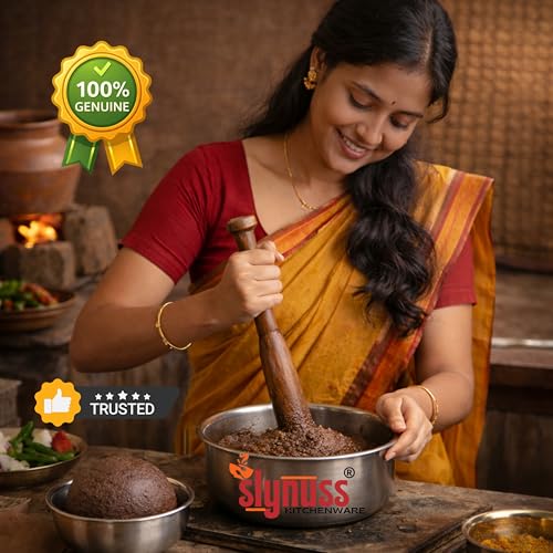 Image of Slynuss | Ragi Mudde Maker, Ragi Mudde Stick, Ragi Mudde Wooden Stick, Mudde Kolu, Ragi Ball Maker, Sangati | Original Sheesham Wood, No Harmful Polish | Naturally Non-Stick, (35 CM X 3 CM)