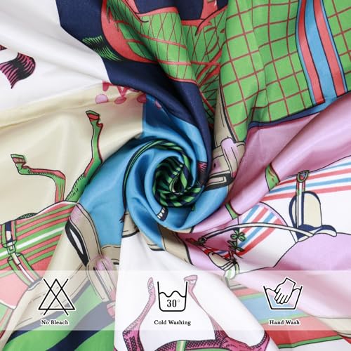 Ciormis Head Scarves for Women, 4 Pcs 35" Horse Printed Hair Scarf for Sleeping Silk Bandana Scarf Top Fashion Stain Neck Scarfs(Light Pink/Hot Pink/Lavender Purple/Light Camel) — view 2