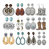 12 Pairs Western Earrings Jewelry for Women Vintage Boho Earrings Oval Turquoise Dangle Earrings Cowgirl Country Concho Dangling Jewelry Set (12 Pairs Western)